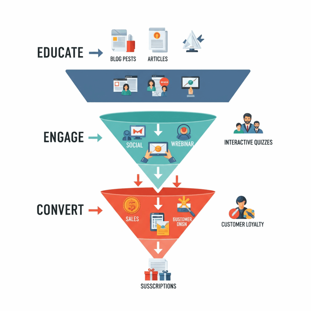 Strategy 1 The Value-Driven Content Funnel – Educate, Engage, Convert